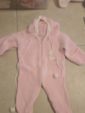 Cozy Pink Hooded Fleece One-Piece with Duck Detail